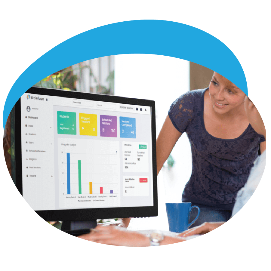 Two women looking at Brainfuse dashboard