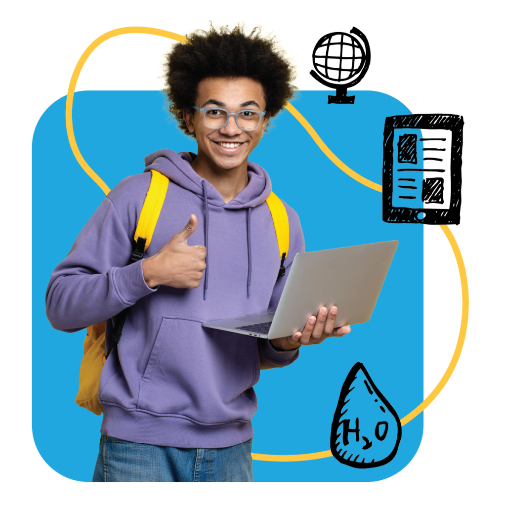student holding a laptop